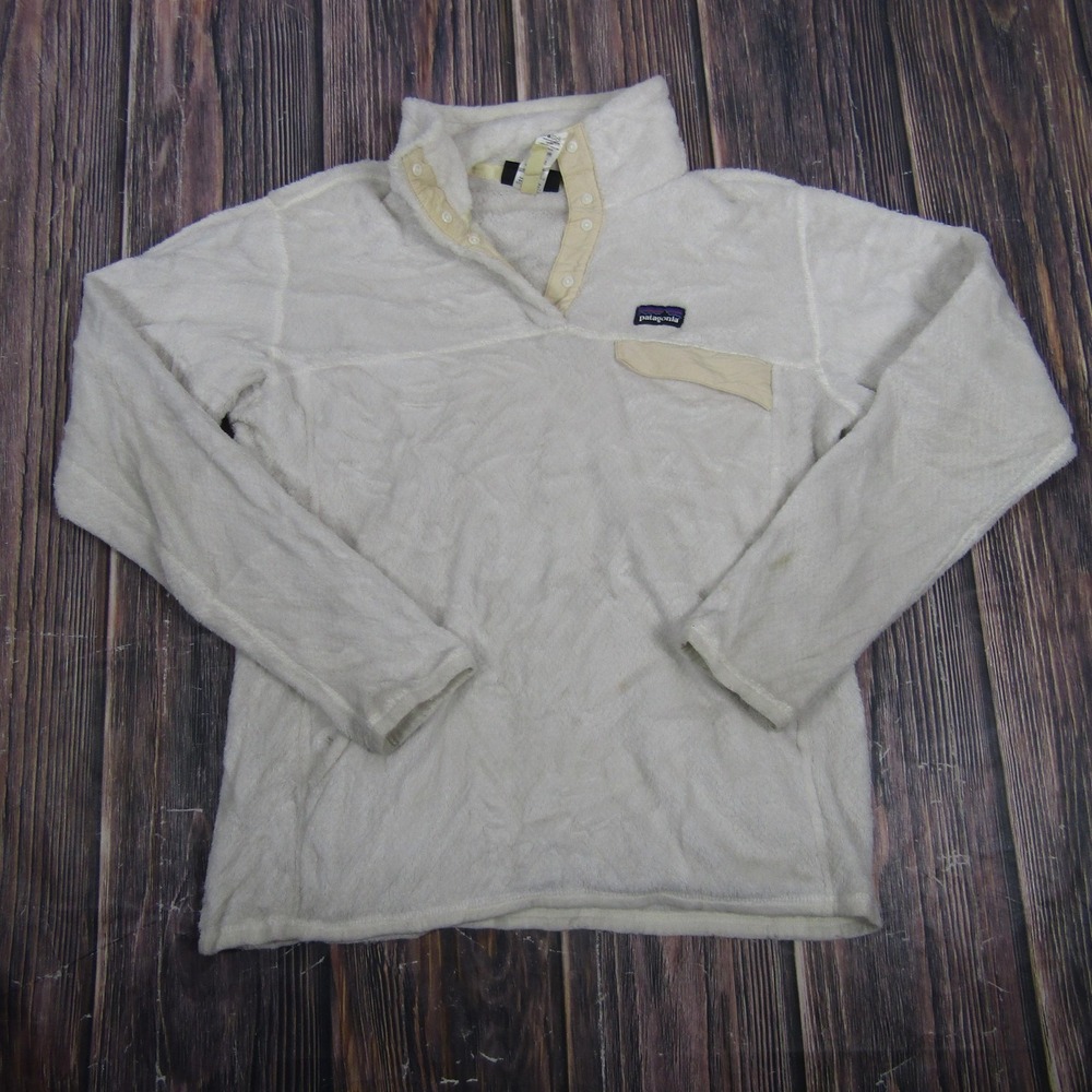 Patagonia Sweater Womens Large White Fleece Snap T Collared Pullover Outdoor